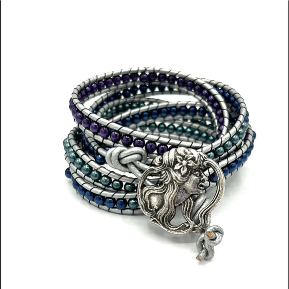 Hand Crafted Jewelry - HAND CRAFTED Silver Leather 5 Layer Wrap Bracelet